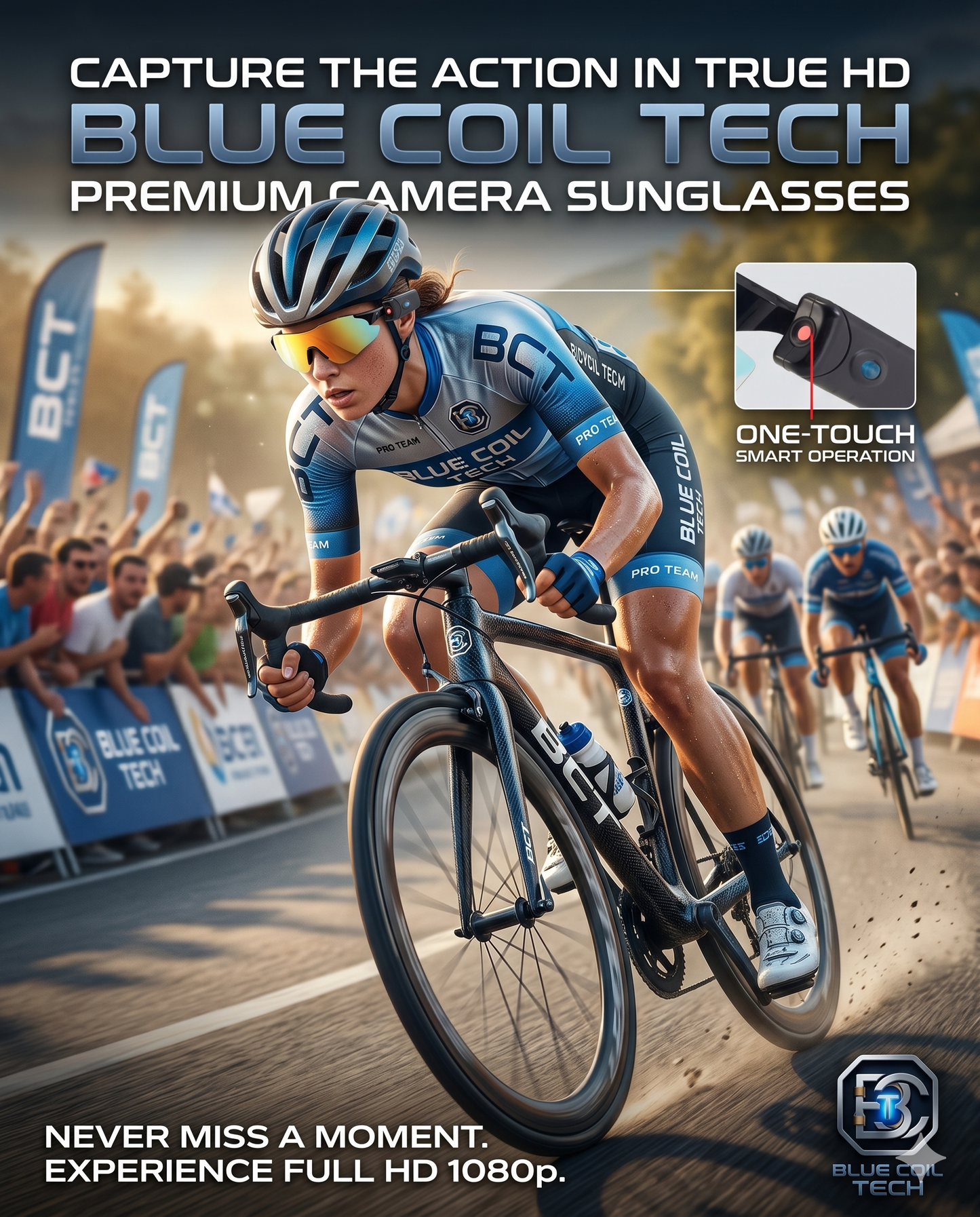 Capture Every Angle: Blue Coil Tech HD 1080p Smart Camera & Vlogging Sunglasses with 64GB Storage