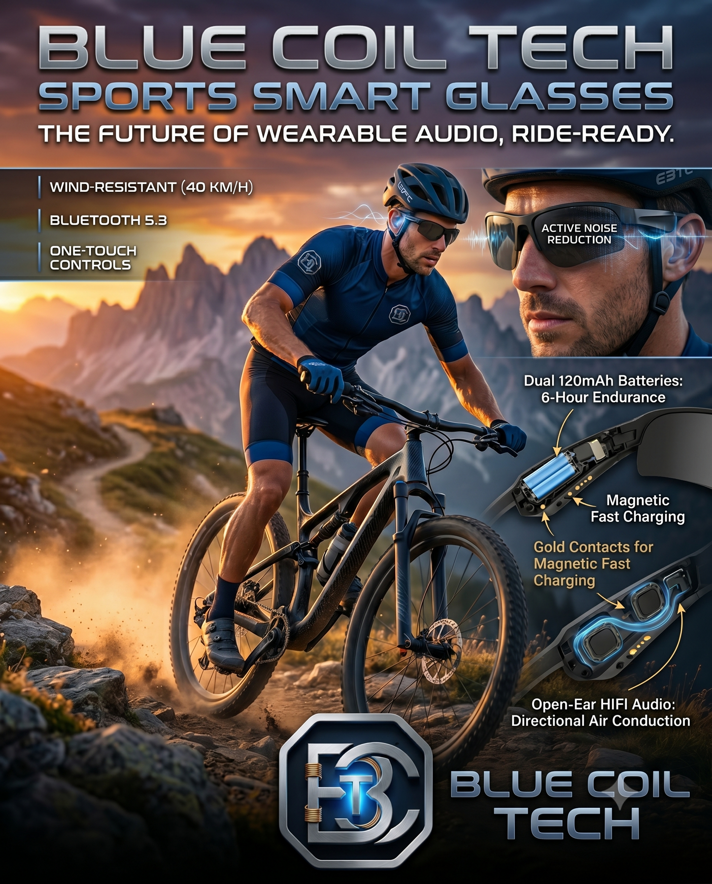 Blue Coil Tech Bluetooth Audio Sunglasses | Open-Ear Sports
