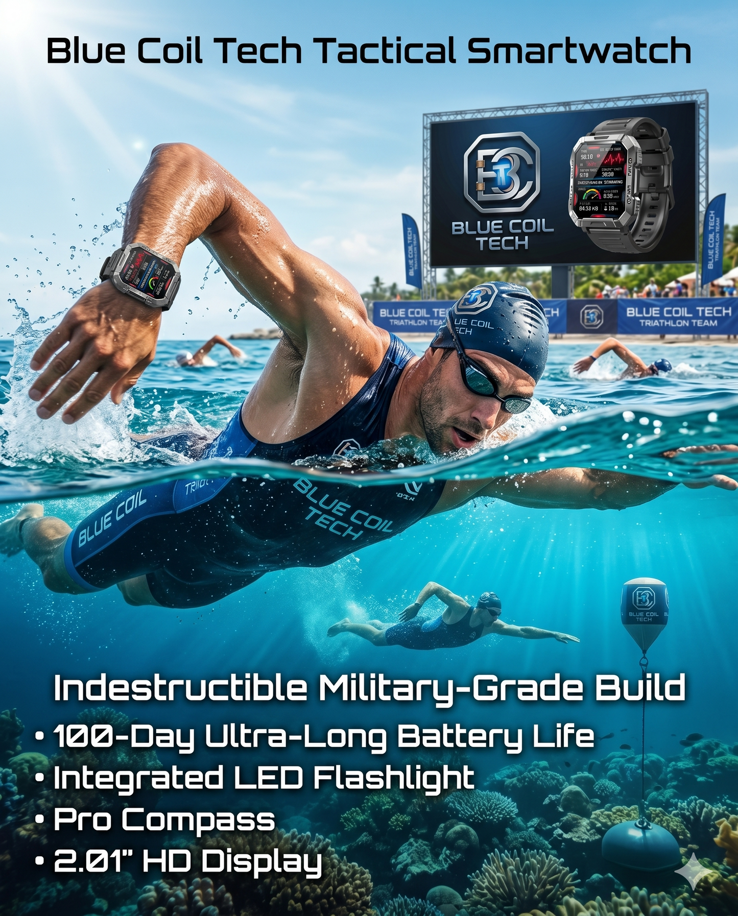 Blue Coil Tech Rugged Military Smartwatch