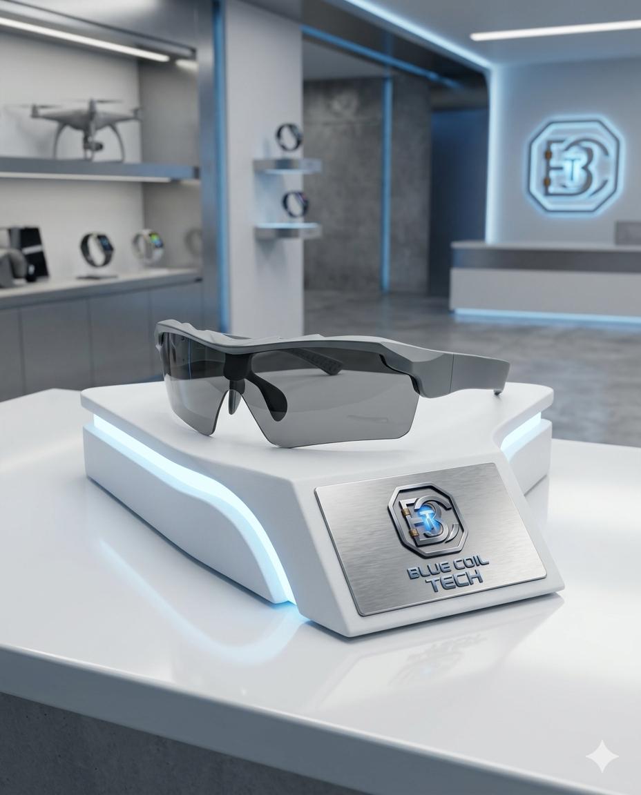 Blue Coil Tech Sports Smart Glasses – Polarized Bluetooth Audio Sunglasses for Men & Women | Wireless Open-Ear Headphones with Built-In Mic, Touch Control & UV Protection for Cycling, Running & Outdoors