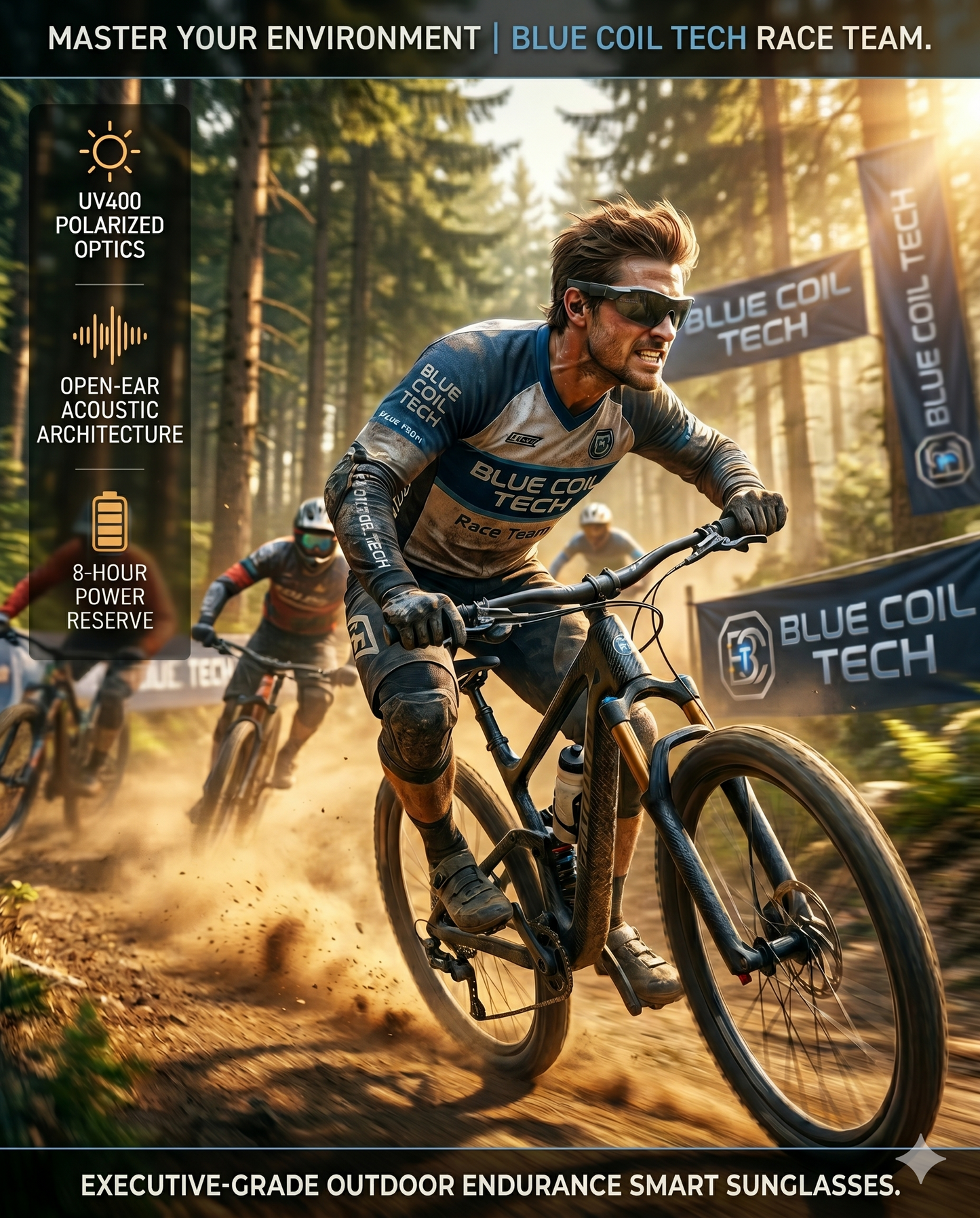 Blue Coil Tech Sports Smart Glasses – Polarized Bluetooth Audio Sunglasses for Men & Women | Wireless Open-Ear Headphones with Built-In Mic, Touch Control & UV Protection for Cycling, Running & Outdoors