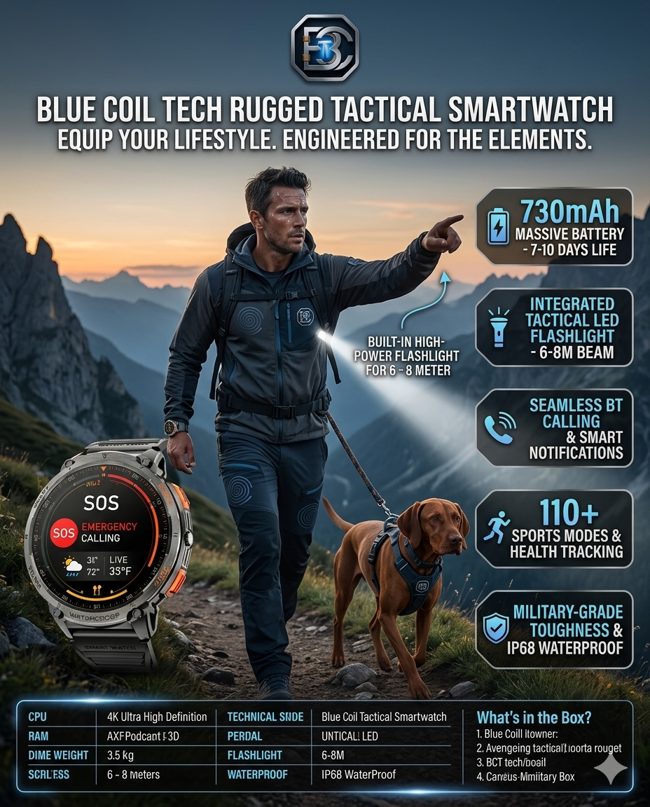 Blue Coil Tech Men's Tactical Smart Watch | Rugged Military