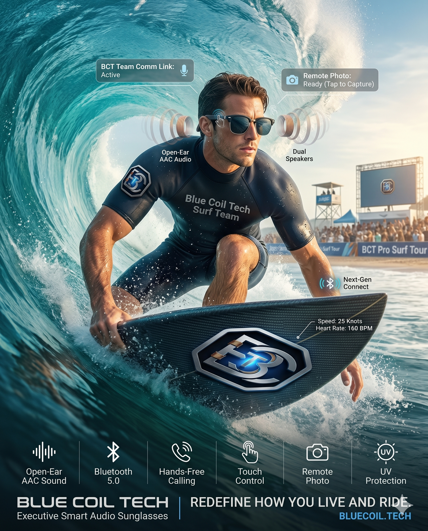 Blue Coil Tech Executive Smart Audio Sunglasses | Open-Ear Bluetooth