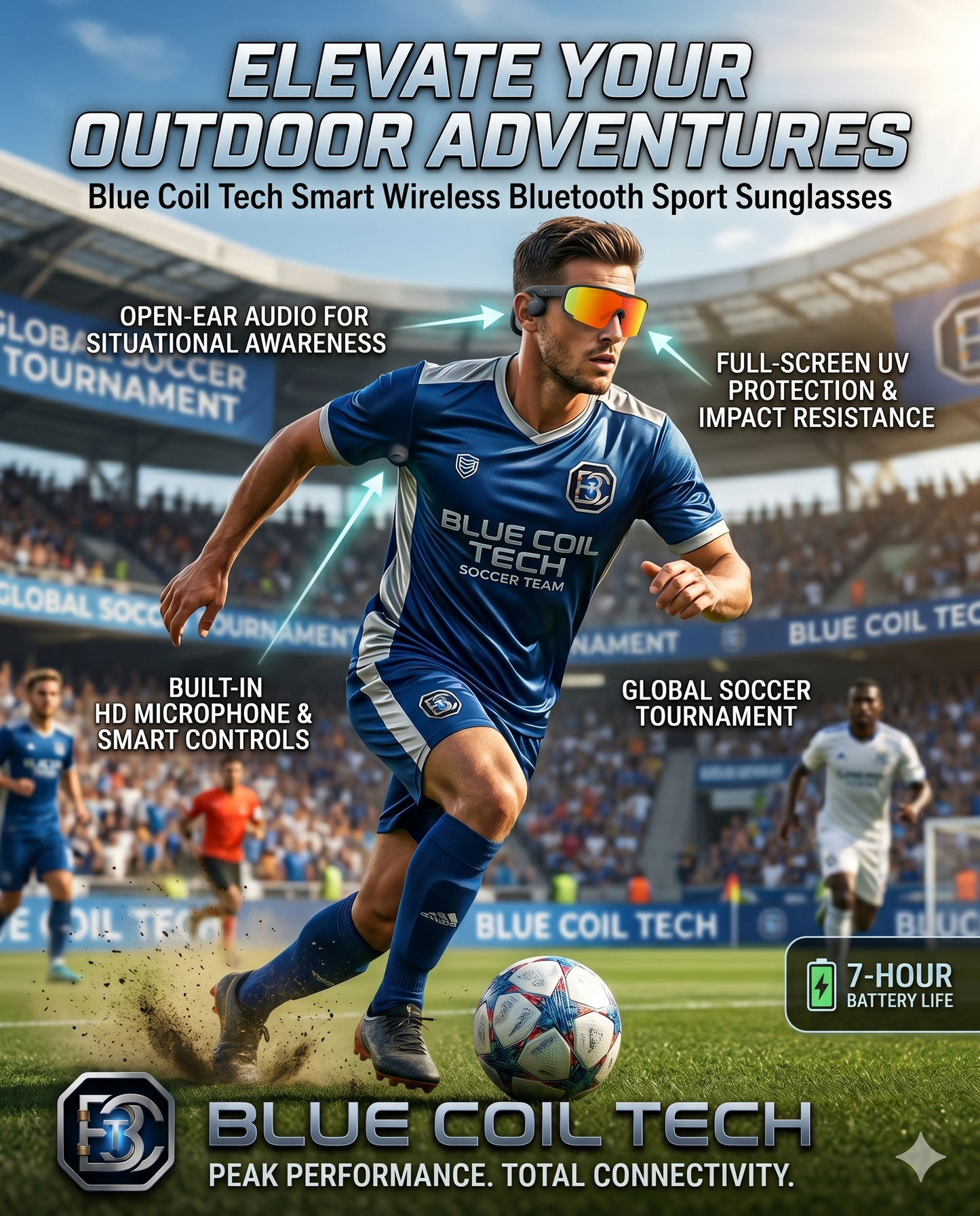 Blue Coil Tech Bluetooth Audio Sunglasses – Smart Wireless Sport Design with Microphone