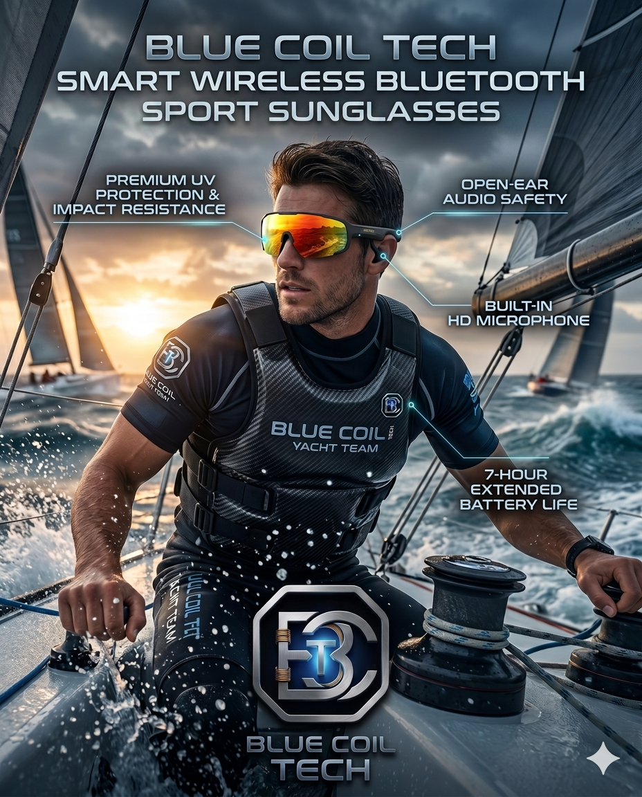Blue Coil Tech Bluetooth Audio Sunglasses – Smart Wireless Sport Design with Microphone