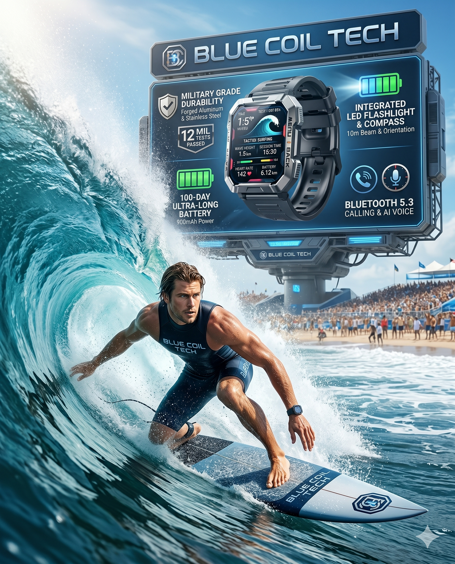 Blue Coil Tech Rugged Military Smartwatch