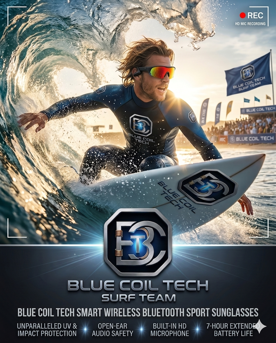 Blue Coil Tech Bluetooth Audio Sunglasses – Smart Wireless Sport Design with Microphone