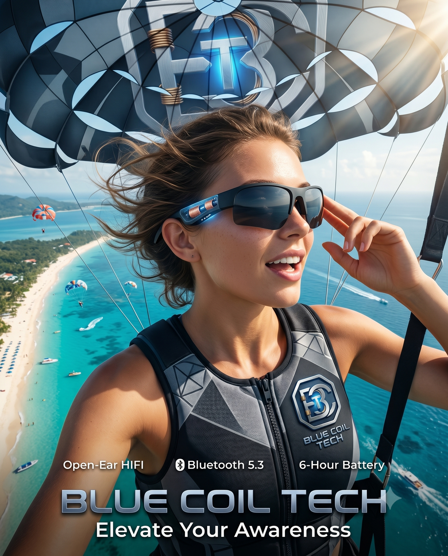 Blue Coil Tech Bluetooth Audio Sunglasses | Open-Ear Sports