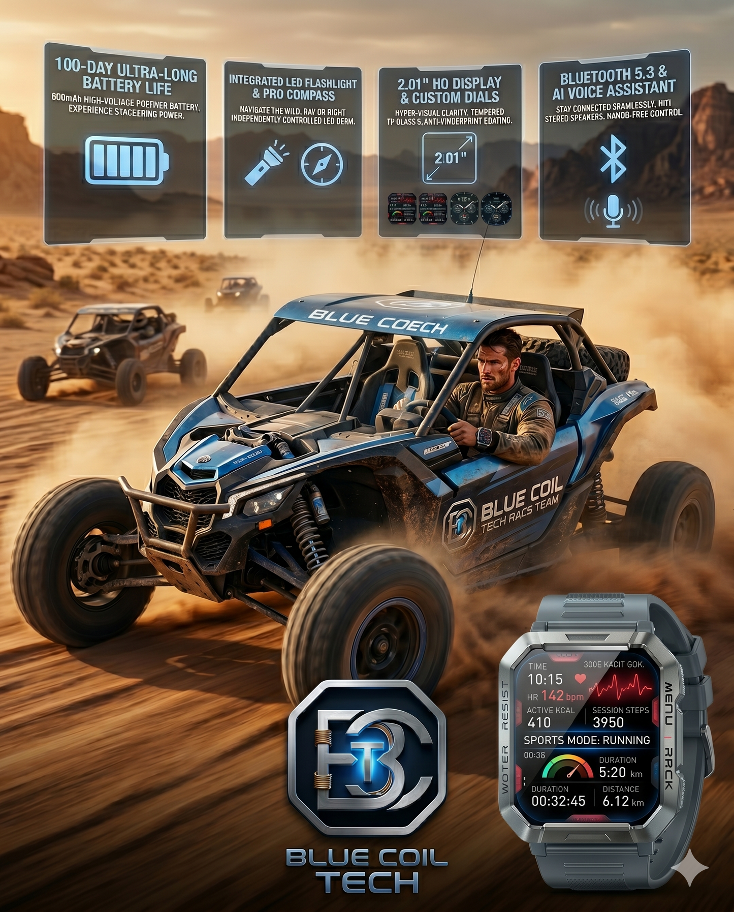 Blue Coil Tech Rugged Military Smartwatch