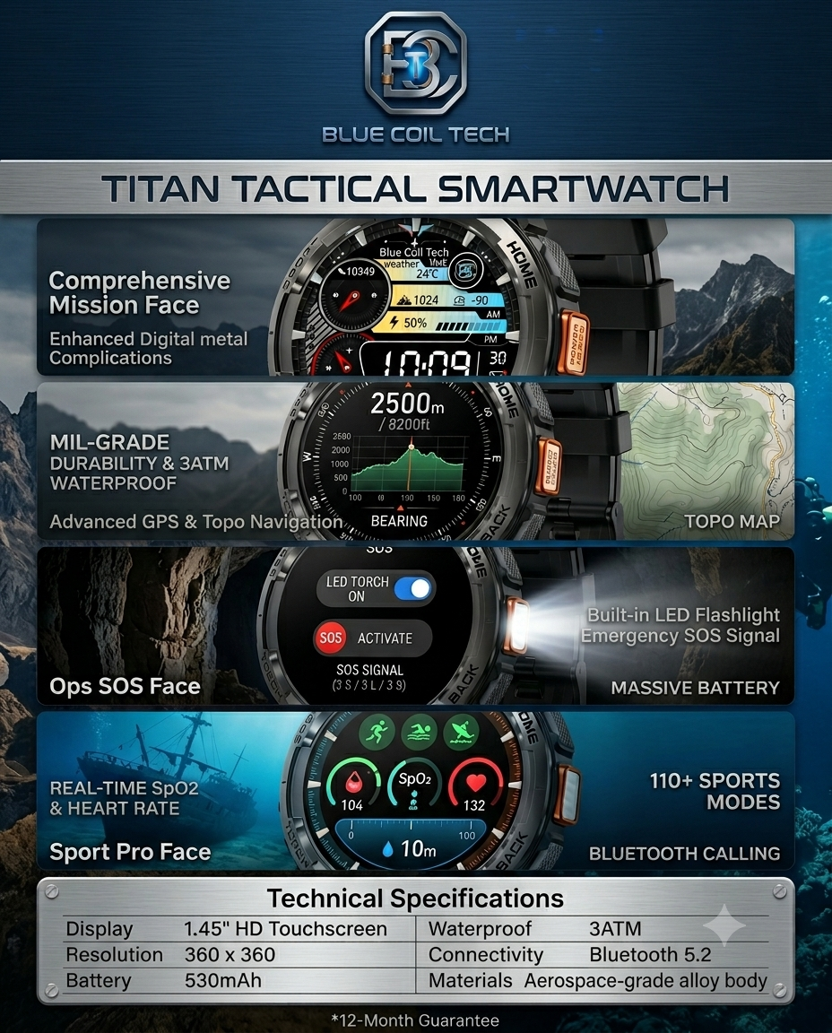 Blue Coil Tech Titan | Rugged Military Smartwatch