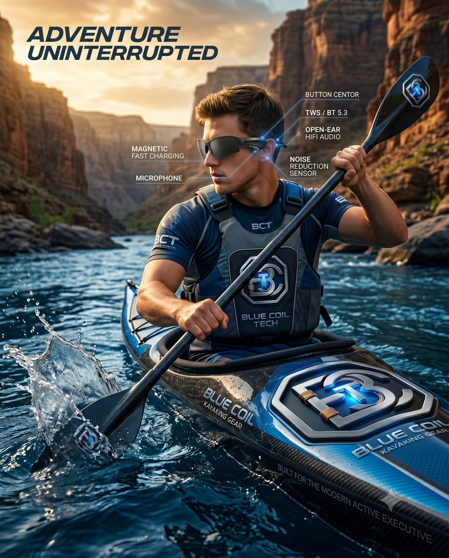 Blue Coil Tech Bluetooth Audio Sunglasses | Open-Ear Sports