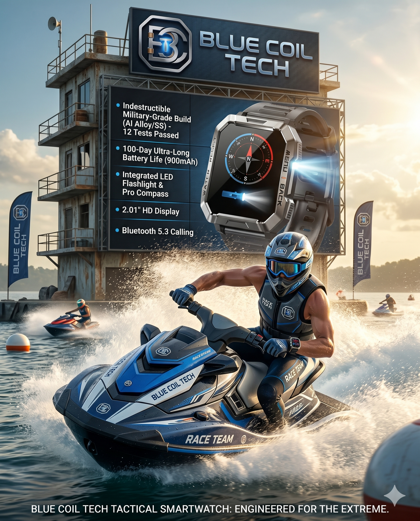 Blue Coil Tech Rugged Military Smartwatch