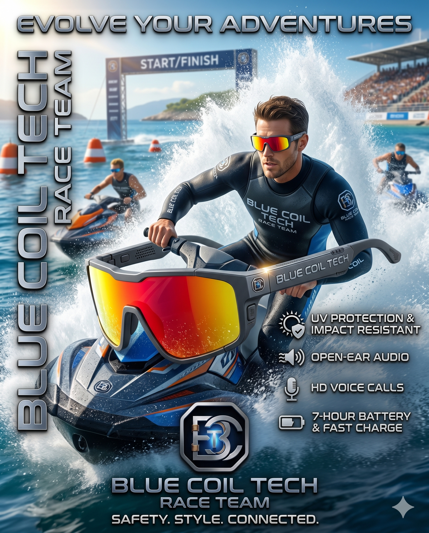 Blue Coil Tech Bluetooth Audio Sunglasses – Smart Wireless Sport Design with Microphone
