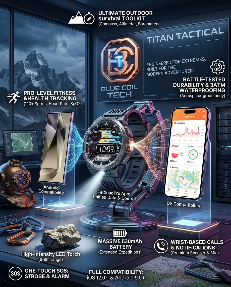 Blue Coil Tech Titan | Rugged Military Smartwatch