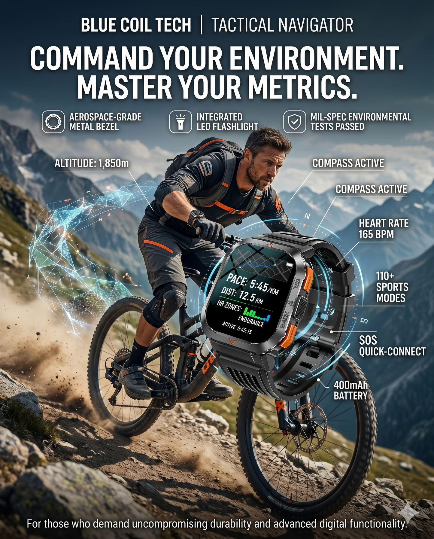 Military Smart Watch for Men with Call LED Flashlight 3ATM Waterproof 2.02" Large Screen Rugged Tactical Smartwatch with Compass Fitness Watch with Heart Rate Blood Pressure Monitor for iPhone Android