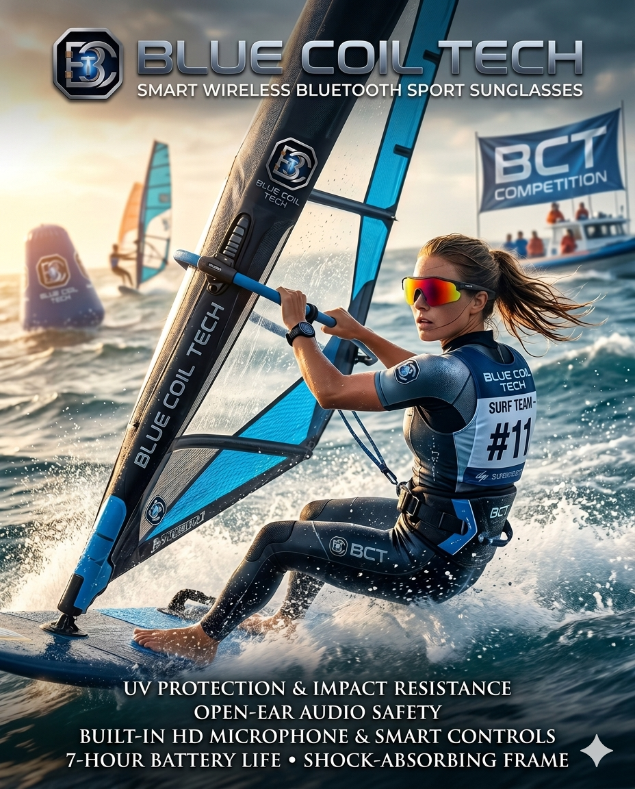 Blue Coil Tech Bluetooth Audio Sunglasses – Smart Wireless Sport Design with Microphone