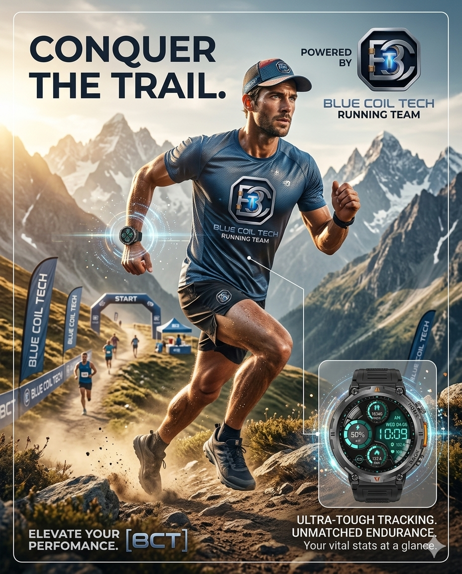 Blue Coil Tech Men's Tactical Smartwatch | Rugged 3ATM