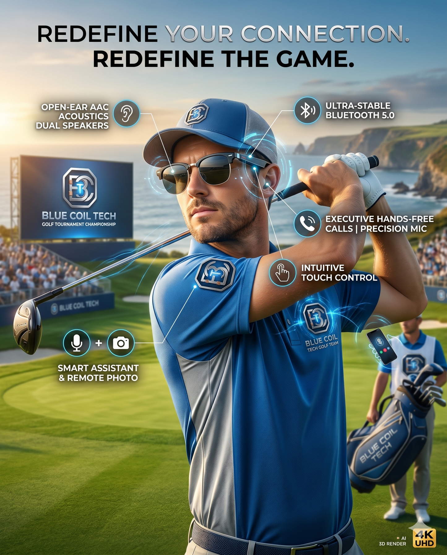 Blue Coil Tech Executive Smart Audio Sunglasses | Open-Ear Bluetooth